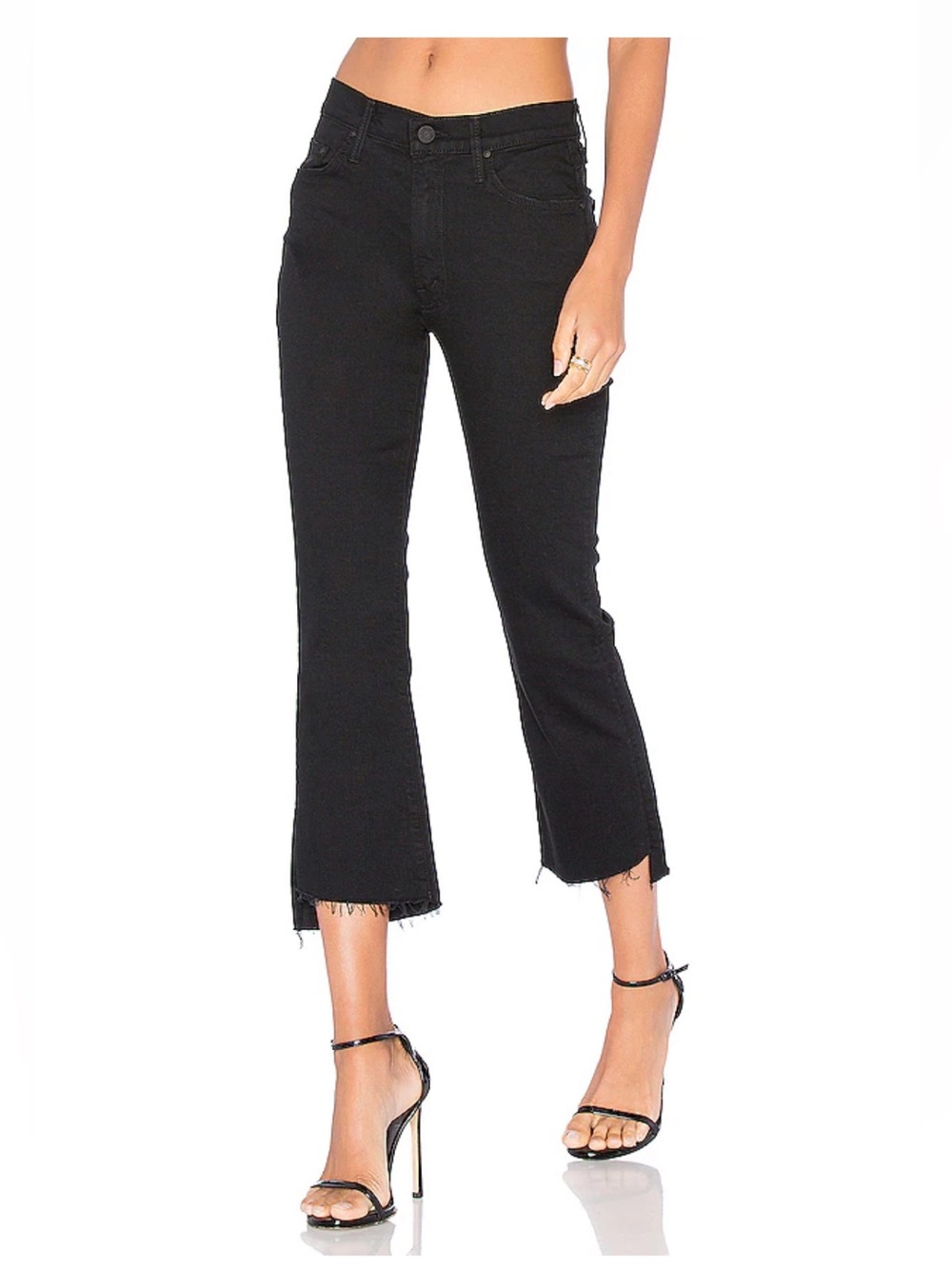 MOTHER Black Insider Crop Step Fray Jeans Size 24